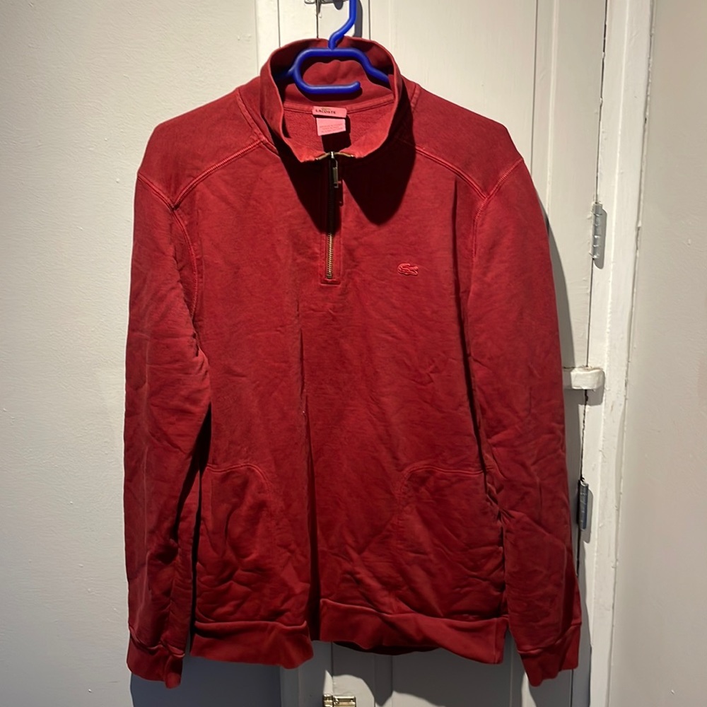 Lacoste Vintage Washed Red Quarter-Zip Sweater Men’s Large
